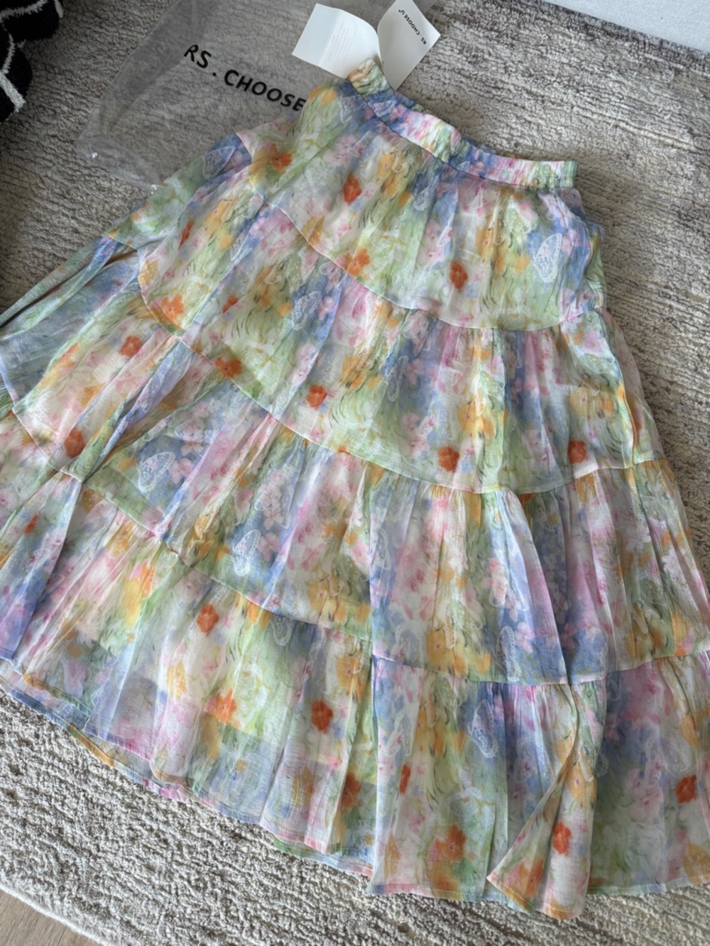 Floral Watercolor Tiered Maxi Skirt - Pastel Multicolor